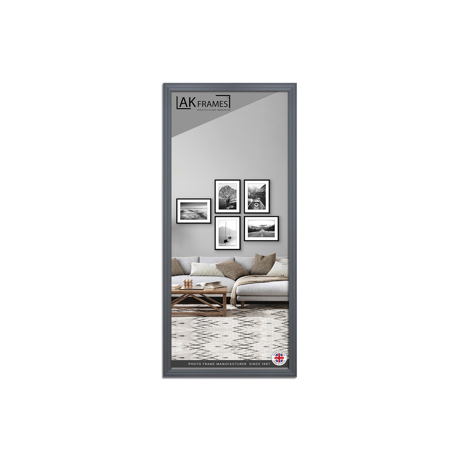 100x35cm Classic Dark Grey Modern Picture Frame - Poster Frame for Photos, Prints and Wall Art - Elegant Home Decor