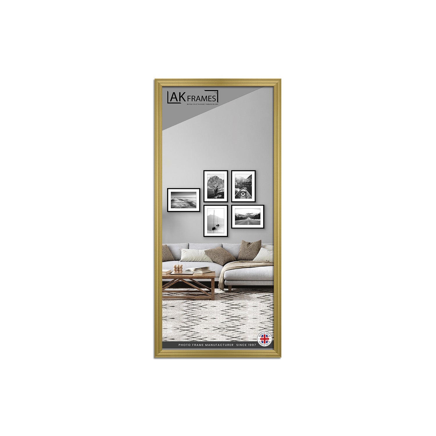 100x35cm Classic Gold Modern Picture Frame - Poster Frame for Photos, Prints and Wall Art - Elegant Home Decor
