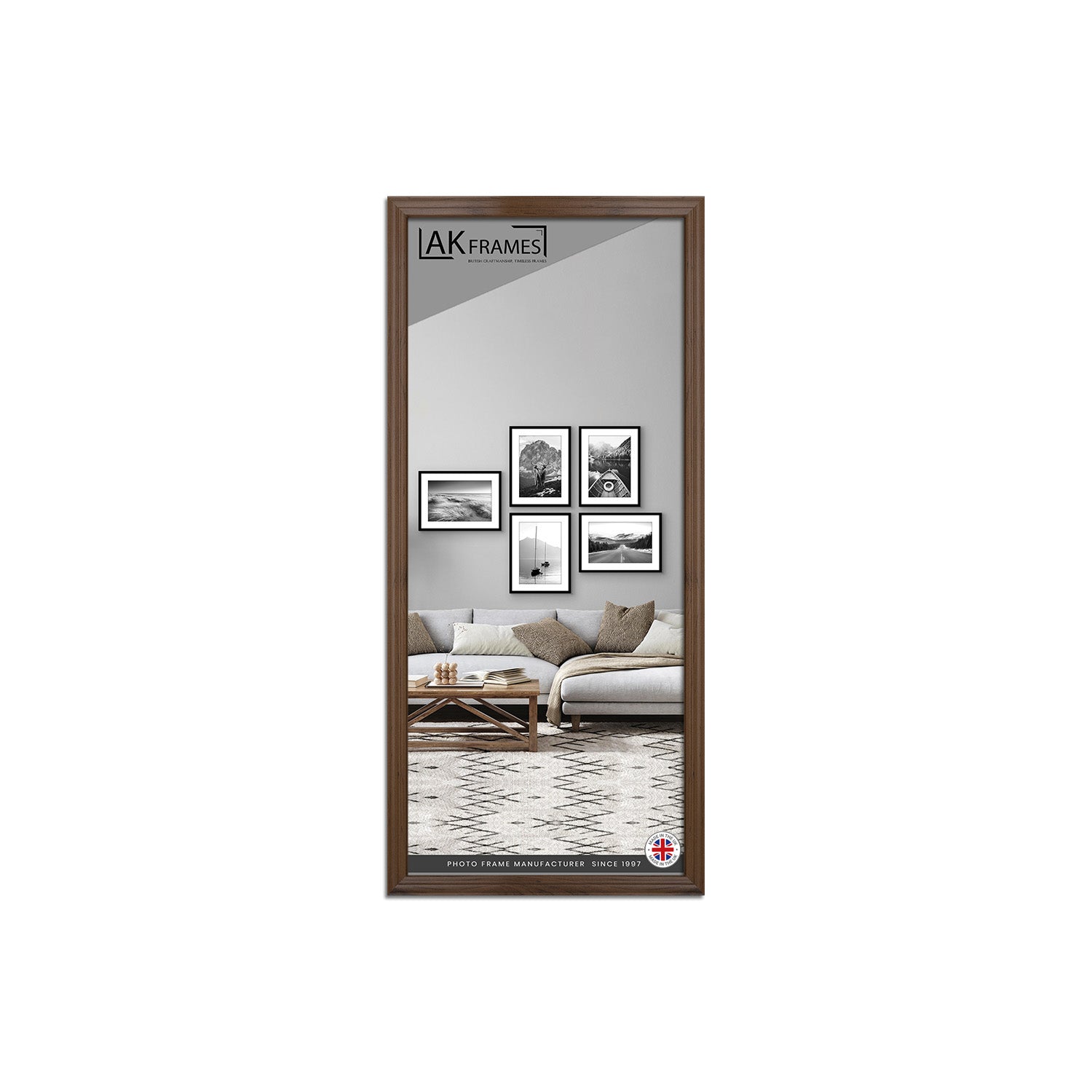 100x50cm Classic Walnut Modern Picture Frame - Poster Frame for Photos, Prints and Wall Art - Elegant Home Decor