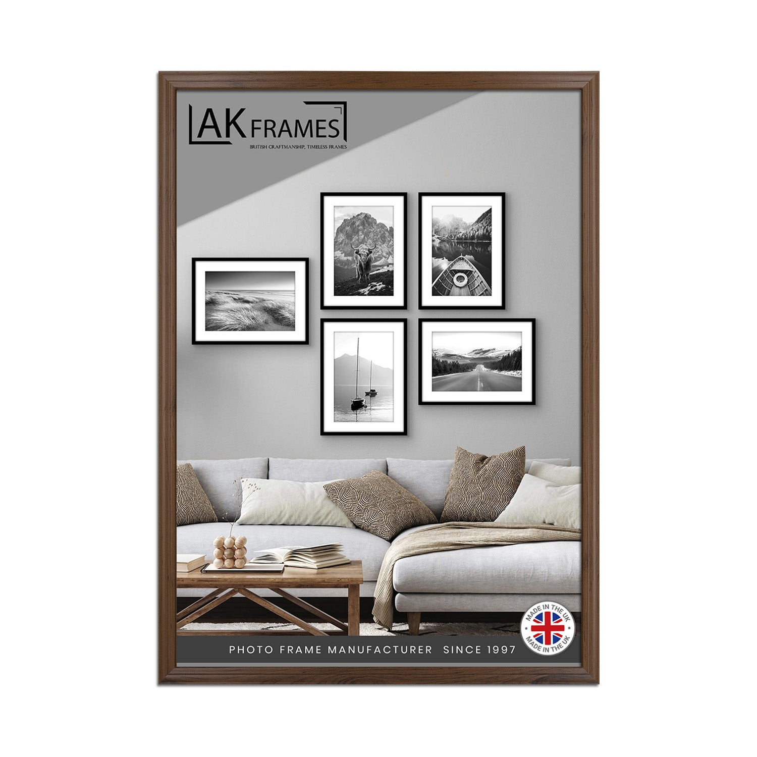 100x70cm Classic Walnut Modern Picture Frame - Poster Frame for Photos, Prints and Wall Art - Elegant Home Decor