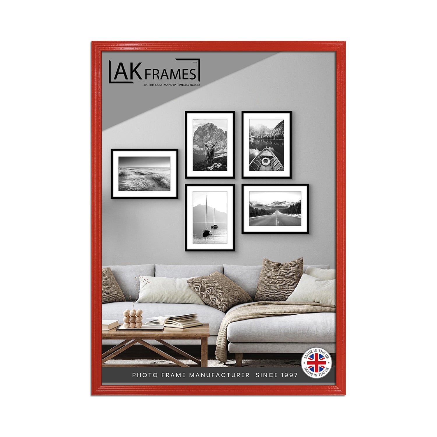 100x70cm Classic Red Modern Picture Frame - Poster Frame for Photos, Prints and Wall Art - Elegant Home Decor