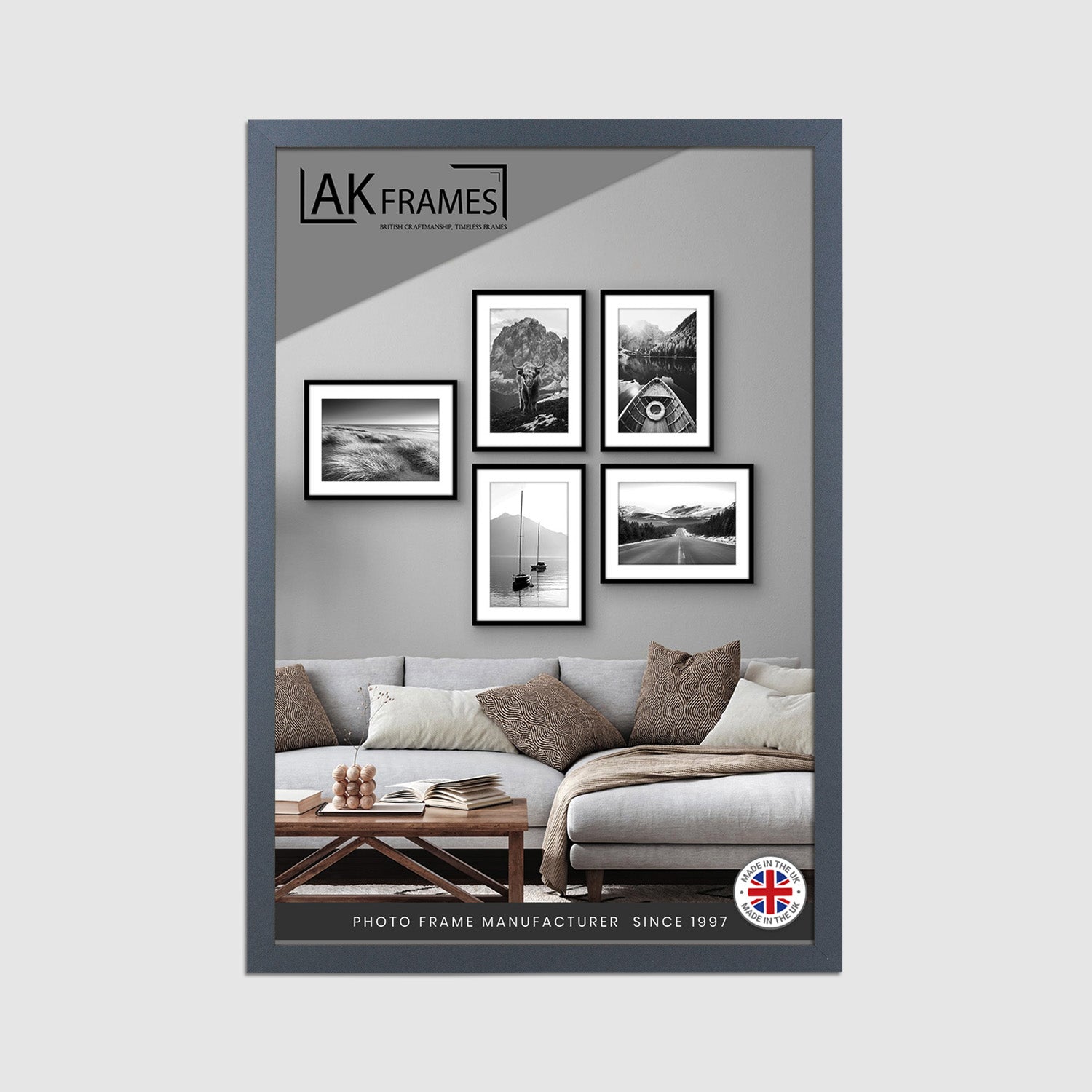 Sleek A2 Dark Grey Thin Modern Picture Frame - Slim and Design for Posters, Prints and Photos - Elegant Wall Frame Decor