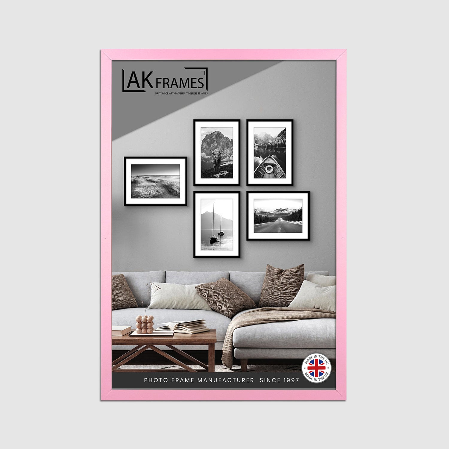 Sleek A2 Pastel Pink Thin Modern Picture Frame - Slim and Design for Posters, Prints and Photos - Elegant Wall Frame Decor