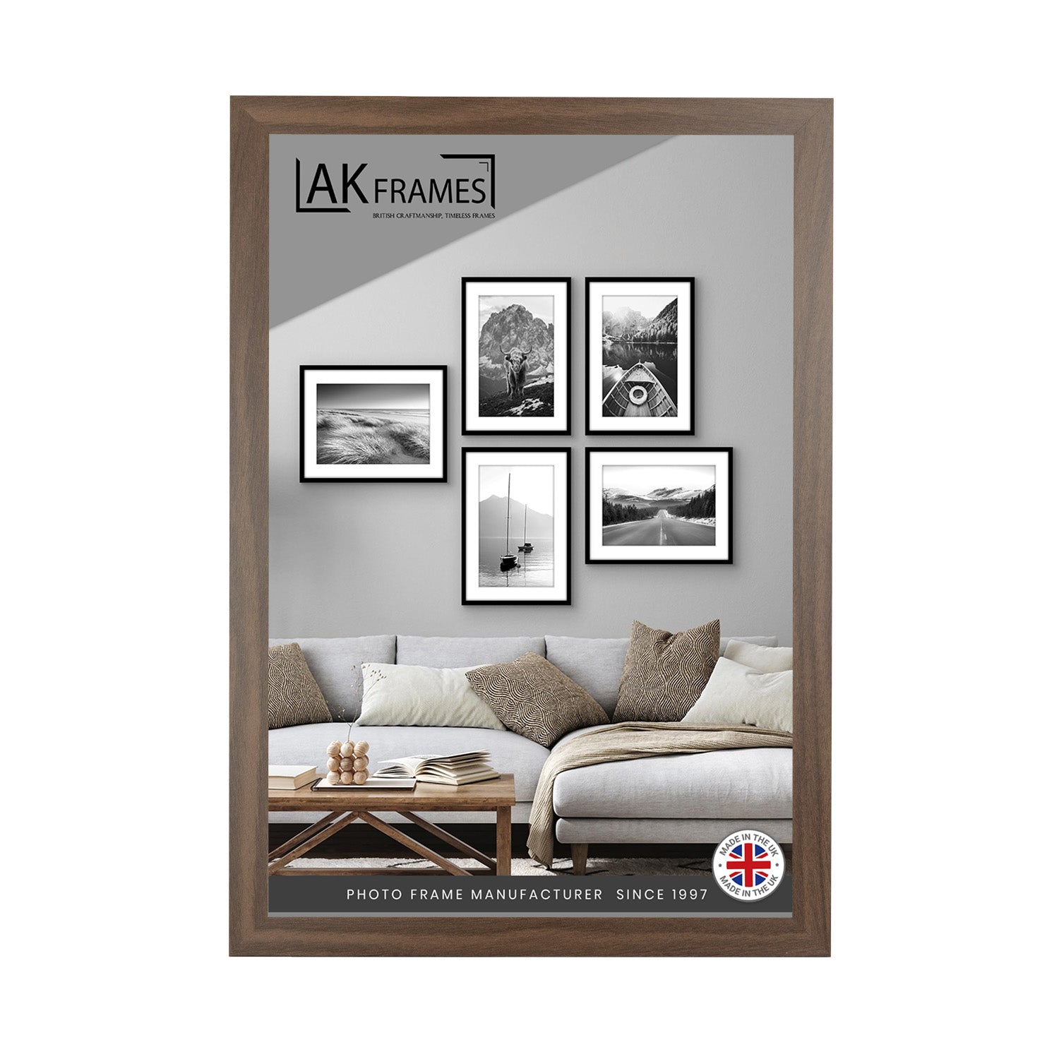 Sleek A3 Walnut Thin Modern Picture Frame - Slim and Design for Posters, Prints and Photos - Elegant Wall Frame Decor