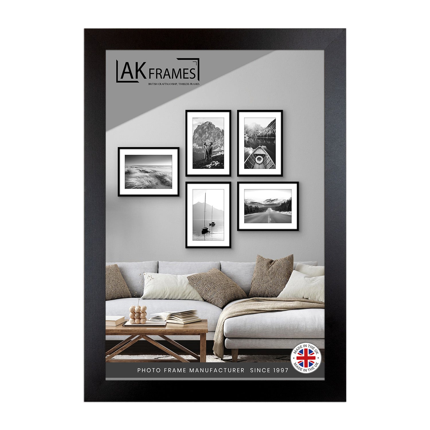 Sleek 12x8" Black Thin Modern Picture Frame - Slim and Design for Posters, Prints and Photos - Elegant Wall Frame Decor