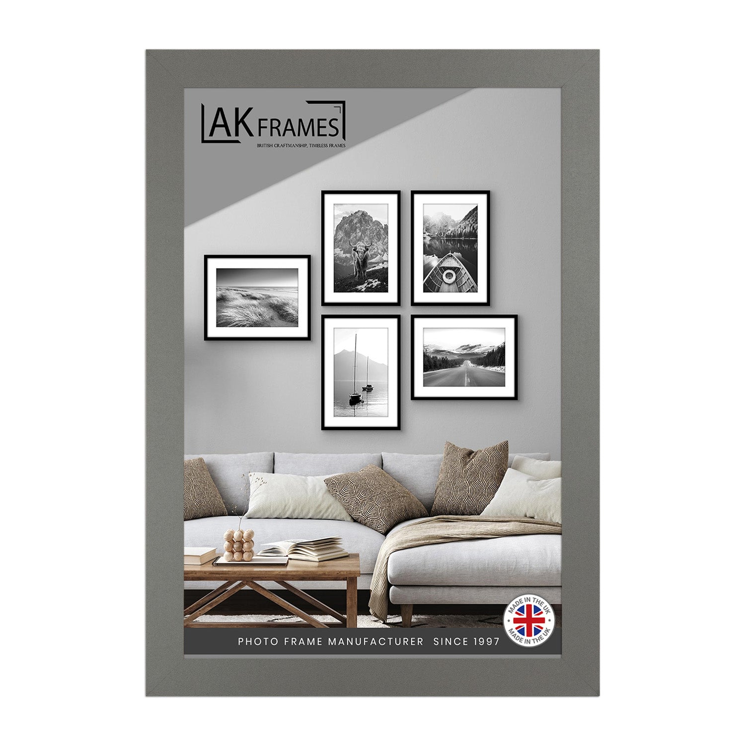 Sleek A6 Dark Grey Thin Modern Picture Frame - Slim and Design for Posters, Prints and Photos - Elegant Wall Frame Decor