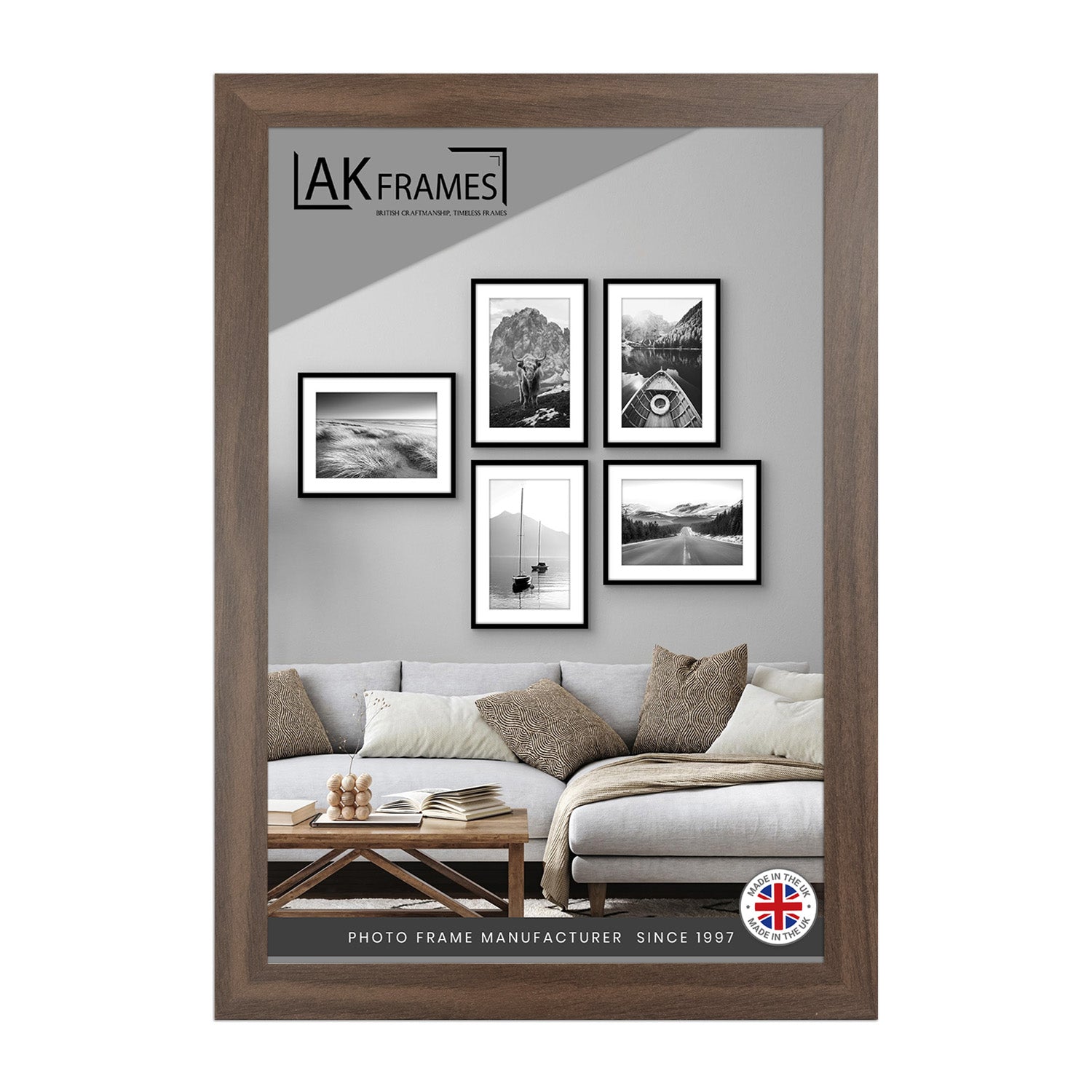 Sleek A4 Walnut Thin Modern Picture Frame - Slim and Design for Posters, Prints and Photos - Elegant Wall Frame Decor