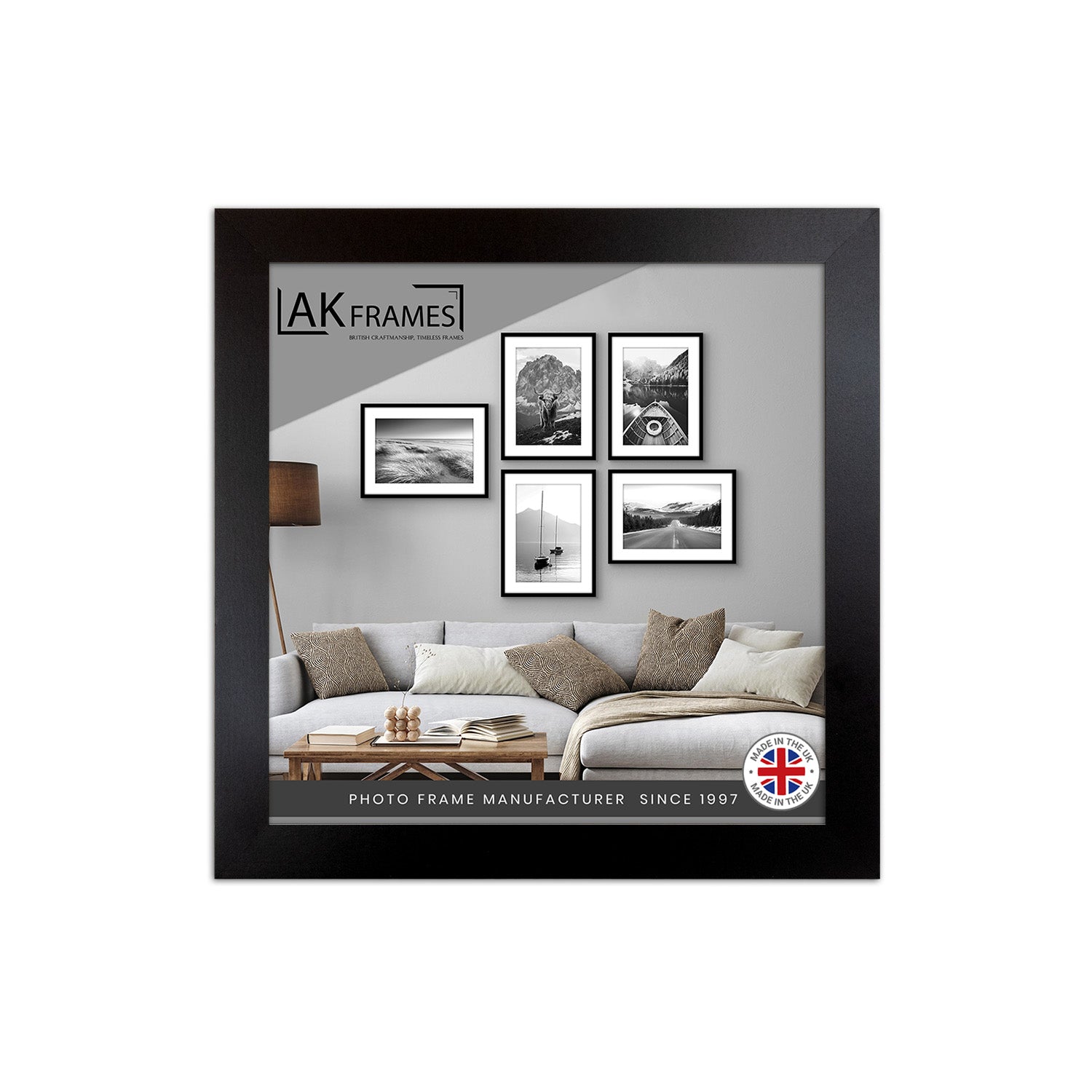 Sleek 9x9" Black Thin Modern Picture Frame - Slim and Design for Posters, Prints and Photos - Elegant Wall Frame Decor