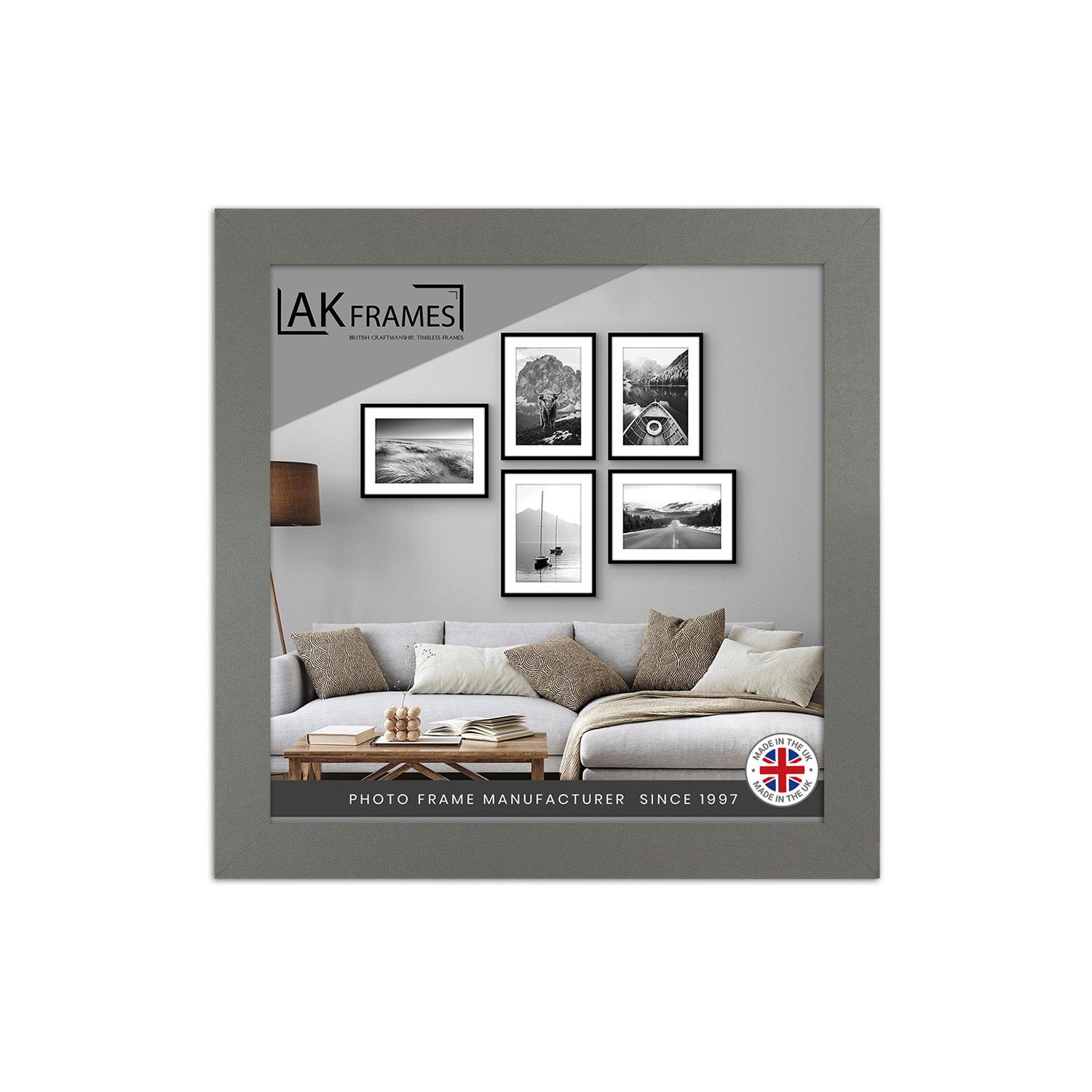 Sleek 9x9" Dark Grey Thin Modern Picture Frame - Slim and Design for Posters, Prints and Photos - Elegant Wall Frame Decor