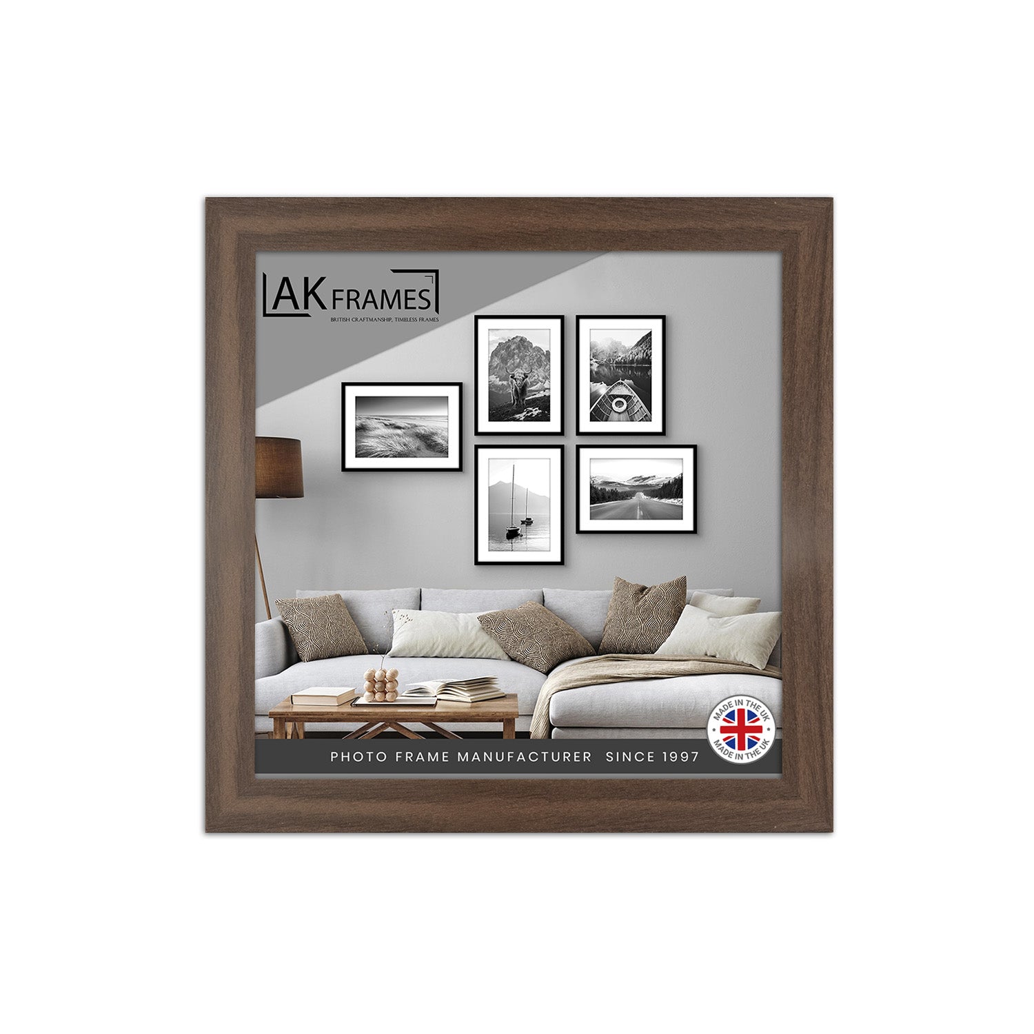 Sleek 9x9" Walnut Thin Modern Picture Frame - Slim and Design for Posters, Prints and Photos - Elegant Wall Frame Decor