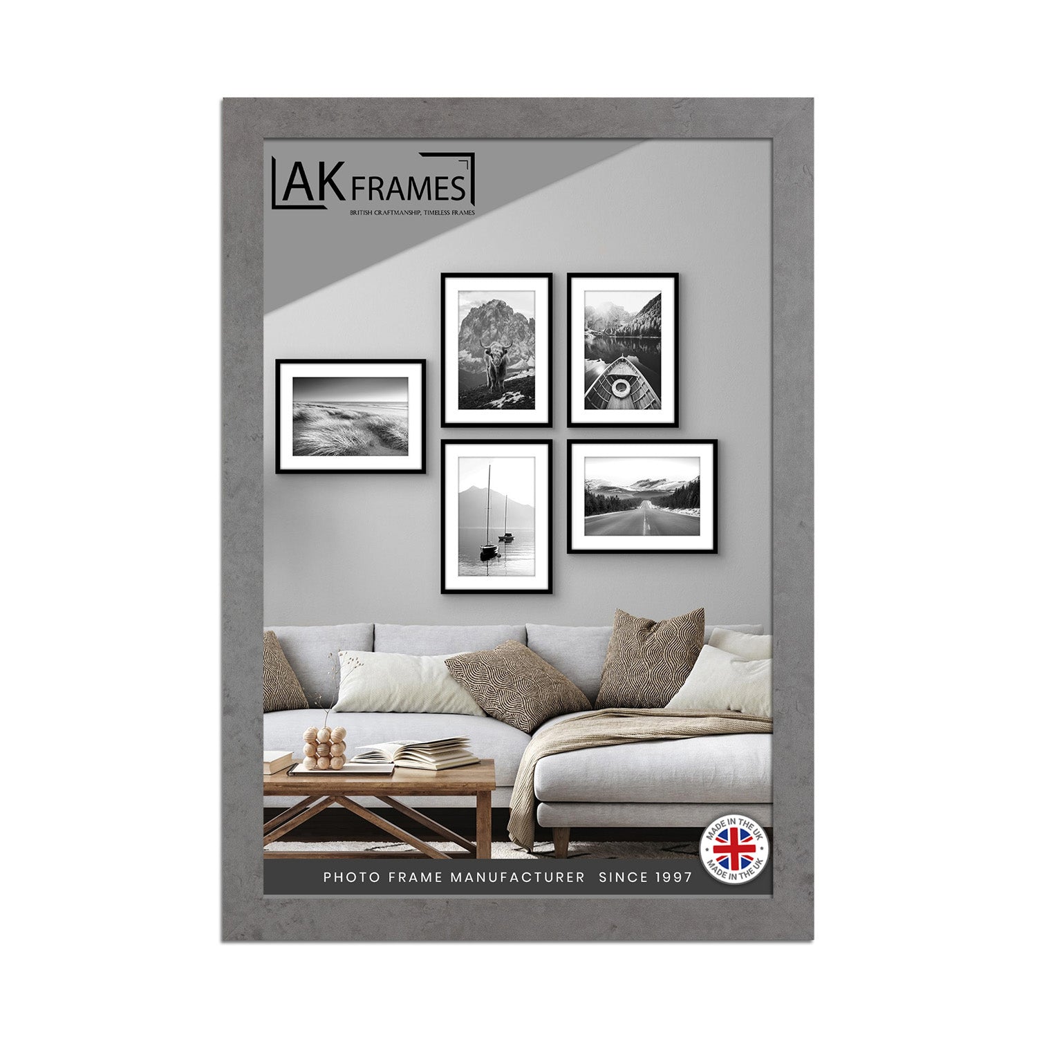 100x70cm Grey Marble Poster Frame - Modern Picture Frame for Wall Art, Prints and Photos - Durable and Stylish Display Frame