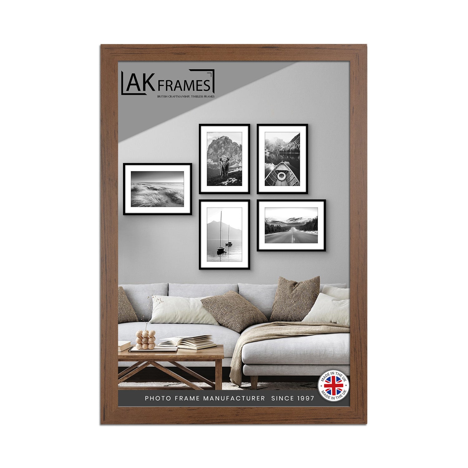 100x70cm Walnut Poster Frame - Modern Picture Frame for Wall Art, Prints and Photos - Durable and Stylish Display Frame